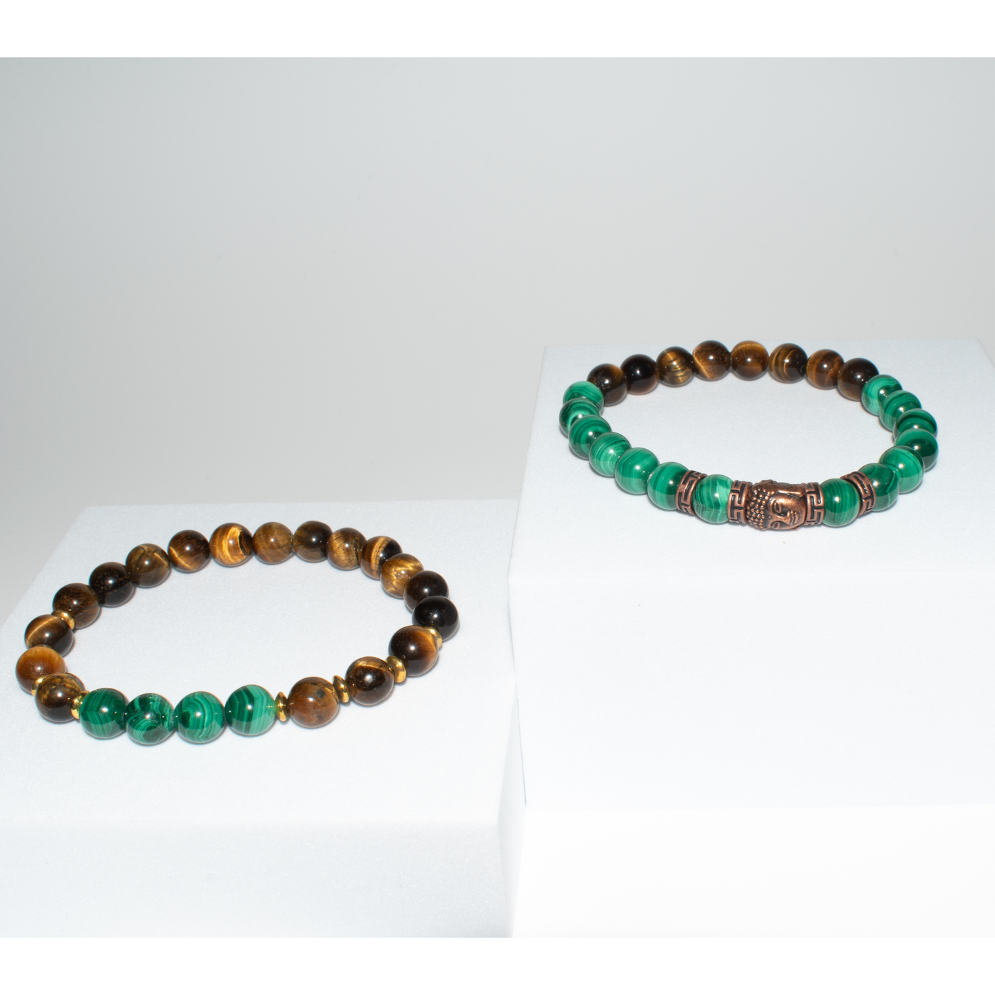 Malachite and Tiger Eye Stone Stretch Bracelet (Set of 2)