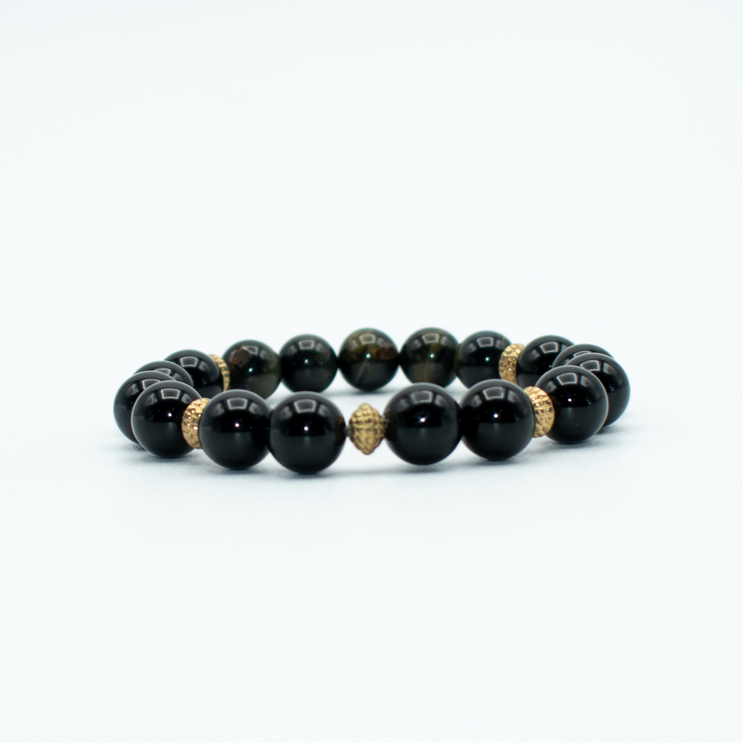 Golden Obsidian and black Onyx Beaded Stretch Bracelet