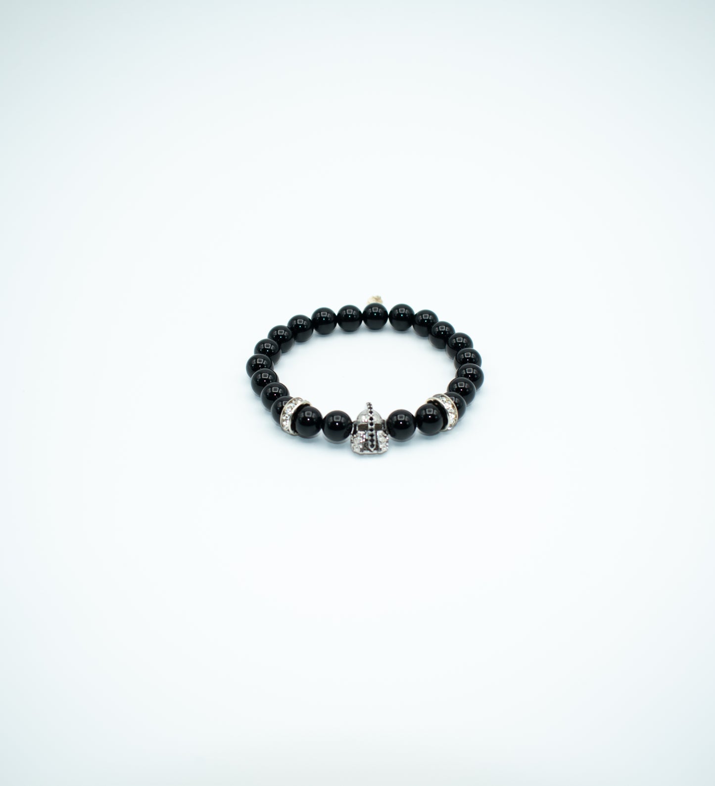 Black Onyx Spartan Helmet Charm Stretch Bracelet